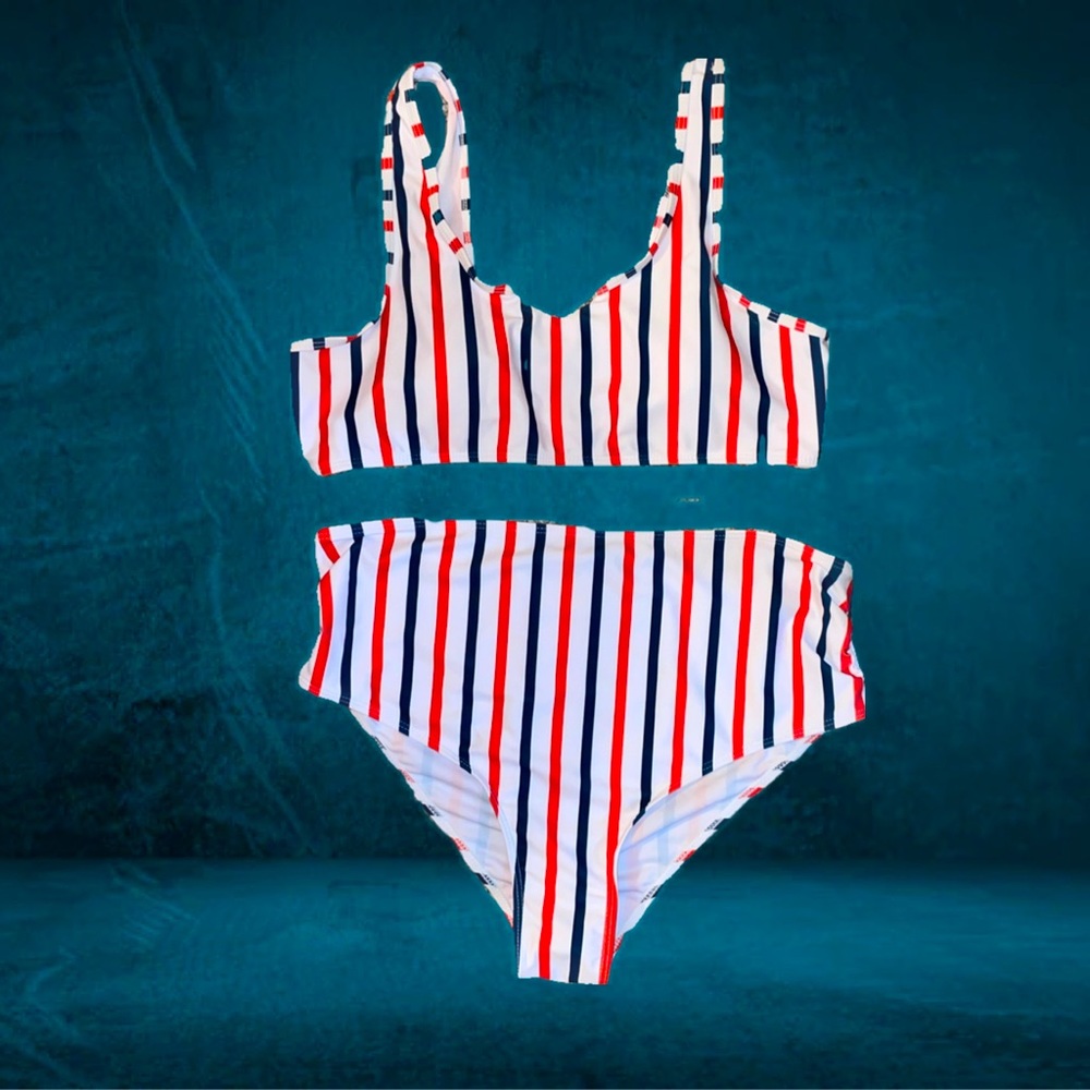 Maternity Red/White/Blue Over the Belly 2-Piece Swimsuit